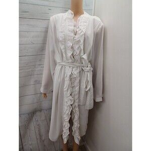 Vtg Tally Taylor Long Robe Belted Ruffles Crepe Sz 22W